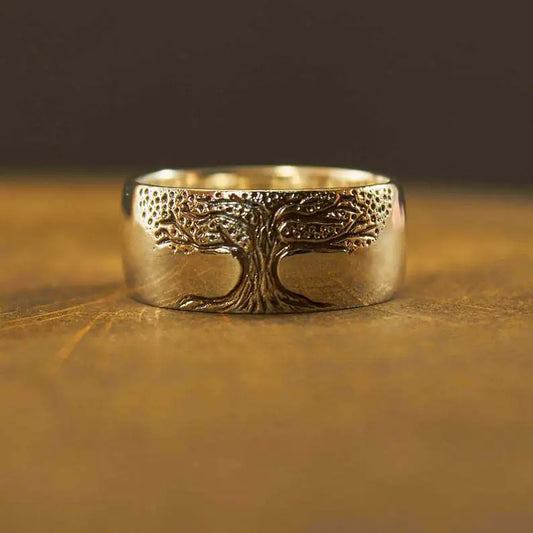 Simple Retro Carved Tree of Life Ring - 4OEBP