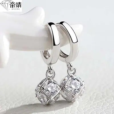 S925 Sterling Silver Magic Square Ear Buckle Earrings
