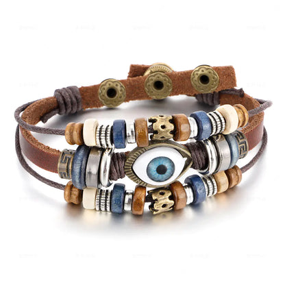 4OEBP - Adjustable Multi-layer Beaded Cowhide Leather Bracelet