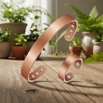 Copper Bracelets for Women Magnetic Lymph Detox Bracelets & Magnetic Ring with 3500 Gauss Magnets 100% Pure Copper Jewelry Gift - 4OEBP - 4OEBP