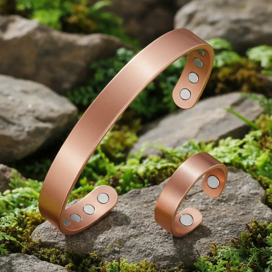 Copper Bracelets for Women Magnetic Lymph Detox Bracelets & Magnetic Ring with 3500 Gauss Magnets 100% Pure Copper Jewelry Gift - 4OEBP - 4OEBP
