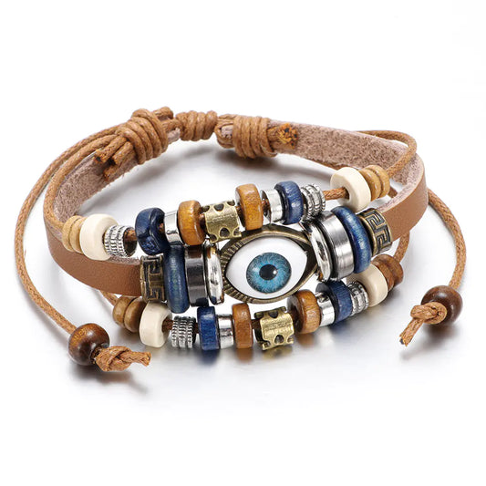 4OEBP - Adjustable Multi-layer Beaded Cowhide Leather Bracelet
