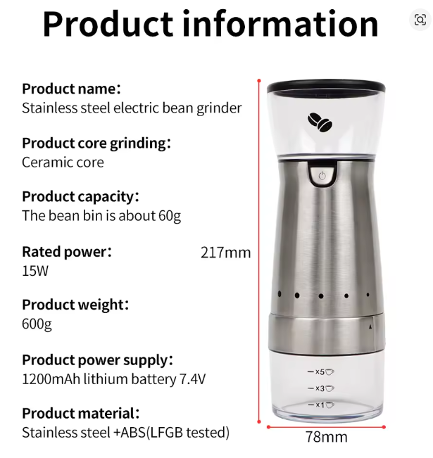 USB Rechargeable Automatic Coffee Grinder Machine - 4OEBP - 4OEBP