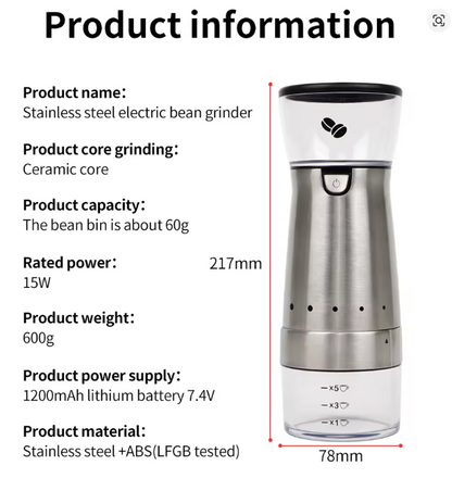 USB Rechargeable Automatic Coffee Grinder Machine - 4OEBP - 4OEBP